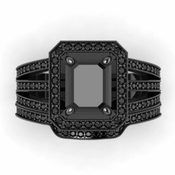 NEW 925 BLACK PRINCES CUT DIAMOND RING - Picture 3 of 4